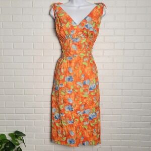 Vintage 1950s Hannah Troy Sleeveless Wiggle Dress Sz S Floral Cotton Bombshell